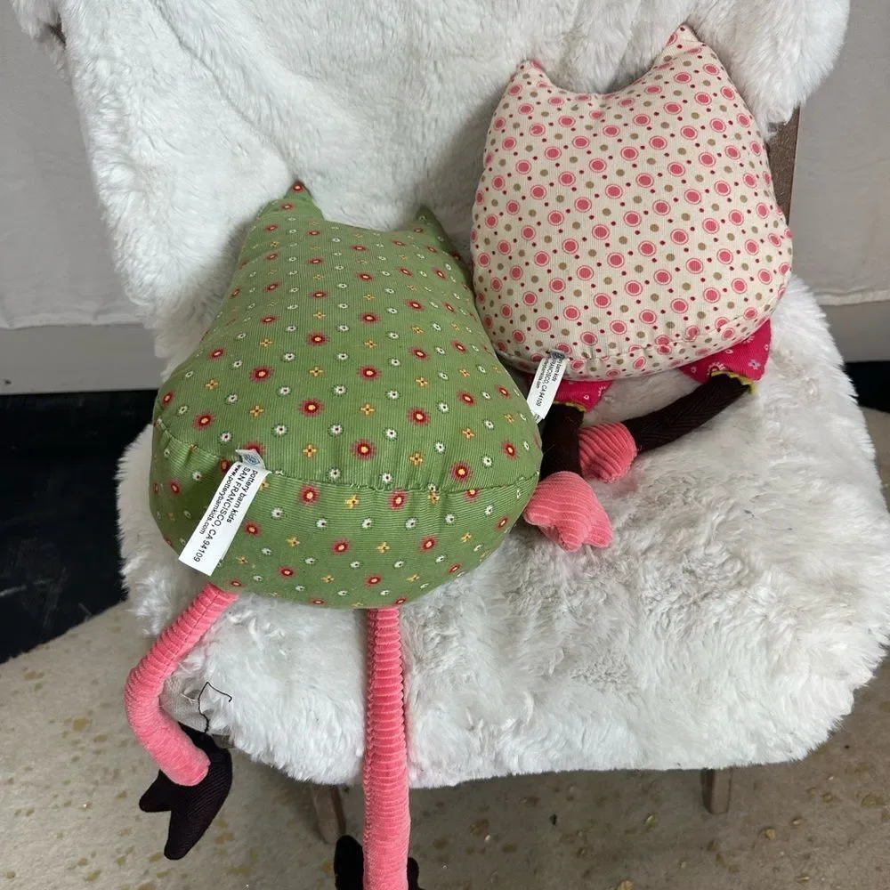 Pottery Barn Kids Set of 2 Brooke Owl Decorative Pillows Pink Green Corduroy